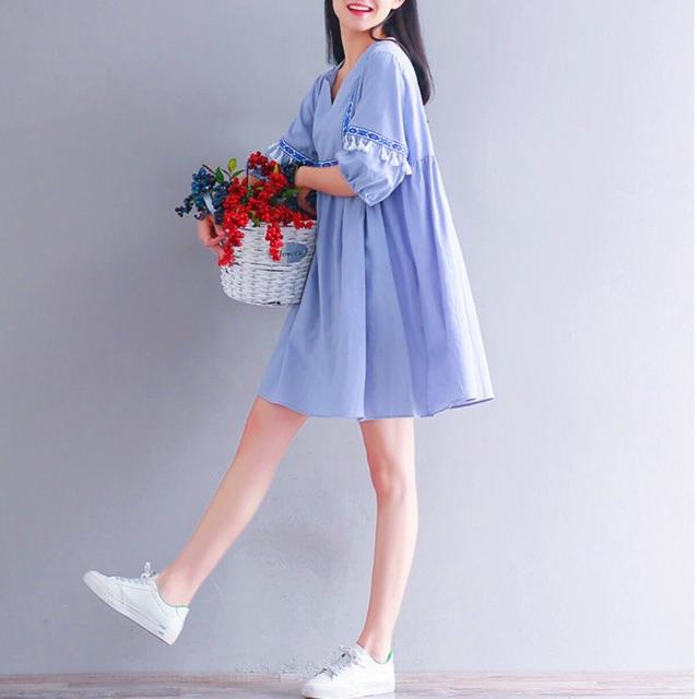 [HCM]Babydoll xanh thổ cẩm (kèm hình thật)