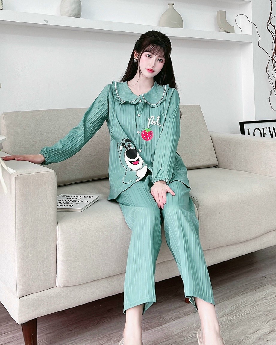 Bộ gân đũi dài cổ sen mặc bầu và sau sinh