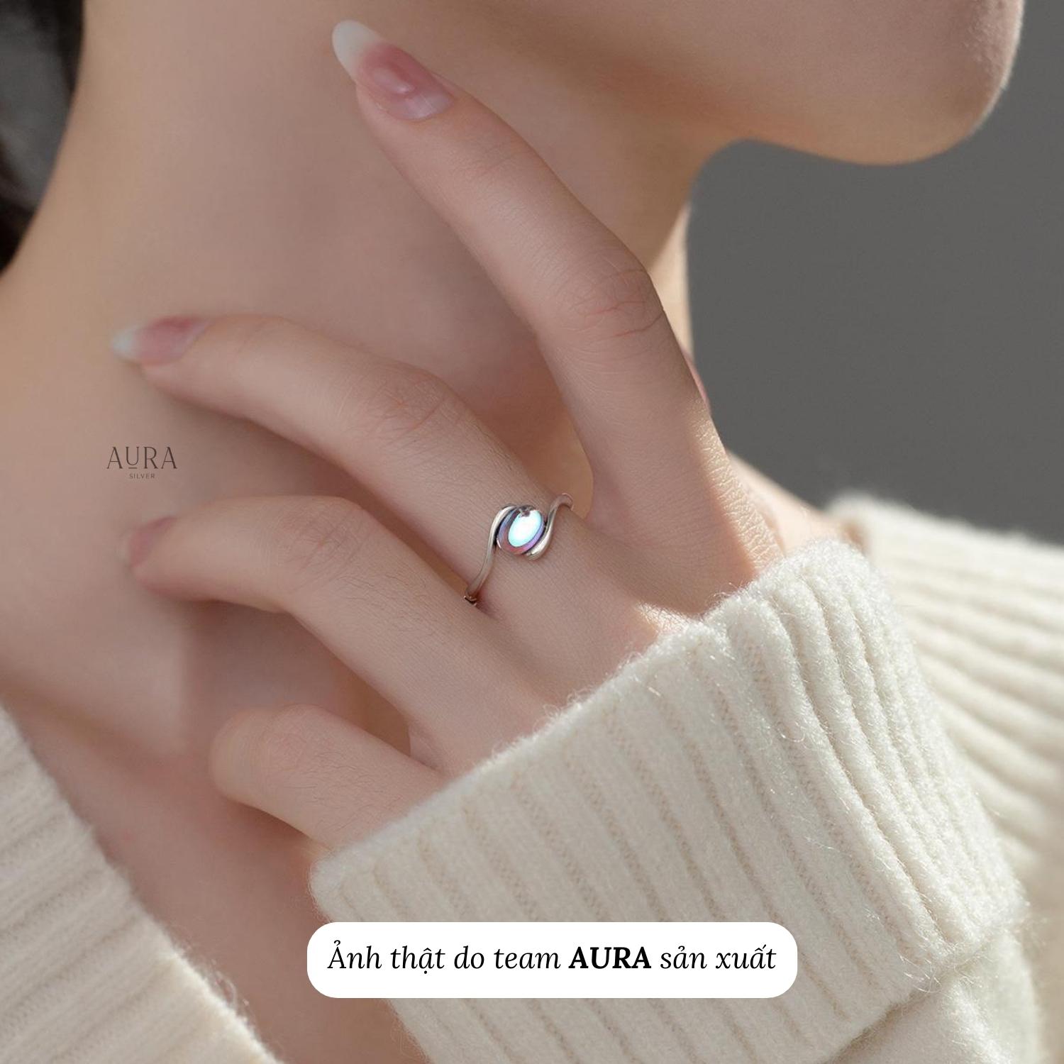 Nhẫn bạc nữ 925 freesize đá mặt trăng Ovani-Aura Silver-N24