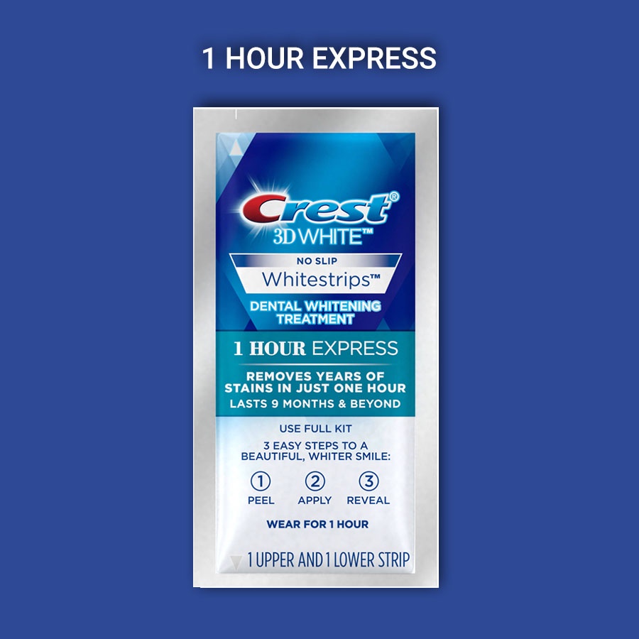 Miếng dán trắng răng Crest 3D White 1 Hour Express – Dán trắng răng cấp tốc sau 1 giờ