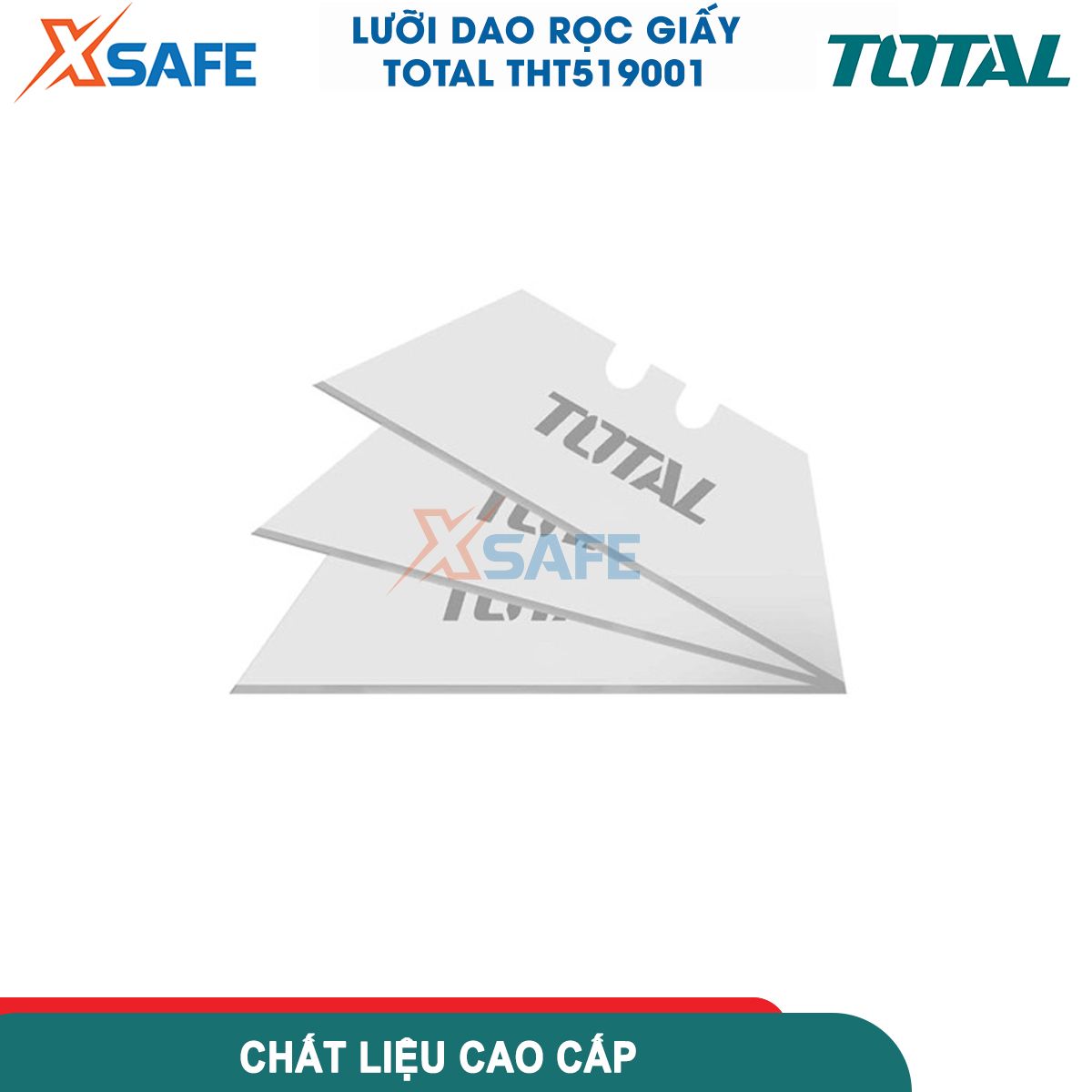 Bộ 10 lưỡi dao rọc giấy siêu bén TOTAL THT519001 kích thước 61X19mm bền chắc chống gãy cắt bìa caton decal giấy dán tường khắc gỗ, dùng được cho dao rọc giấy Total TG5126101 / THT5116118 / THT5126128 / THT5136236 / THT5136288