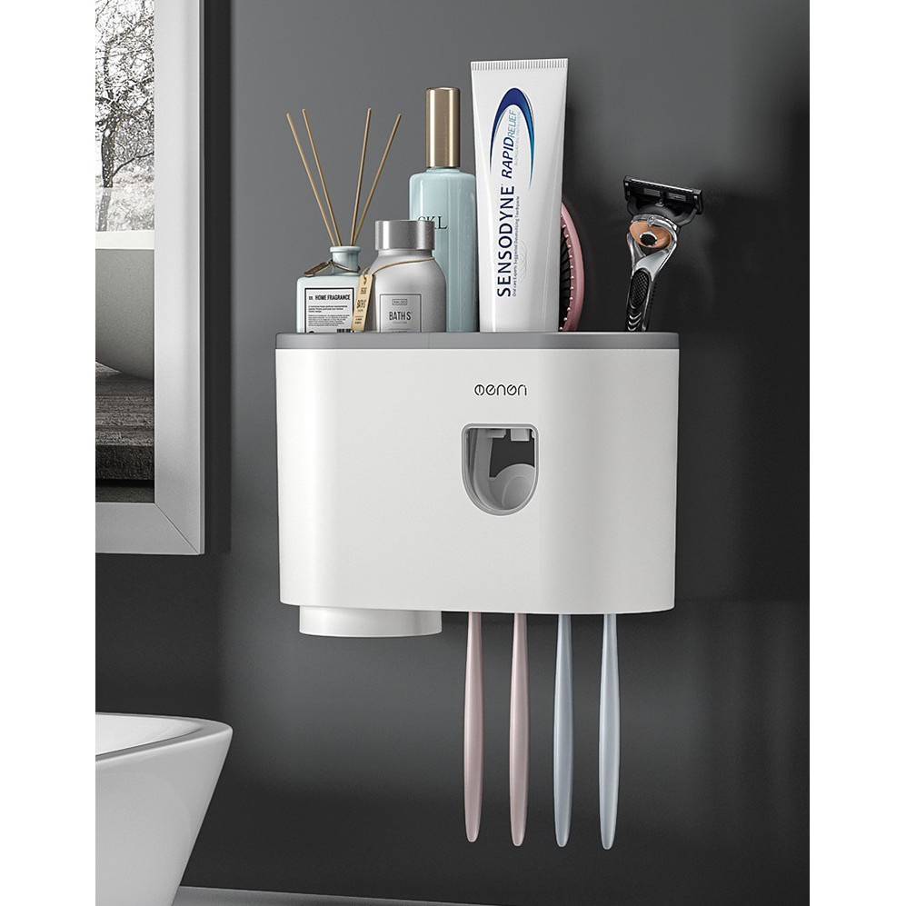 Bộ nhả kem đánh răng tự động, kệ để bàn chải đánh răng oenon - đã gồm miếng dán