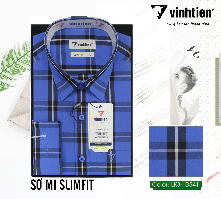 Áo sơ mi nam dài tay bamboo dáng slimfit vĩnh tiến g541