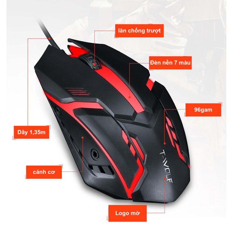 Chuột Mouse T - Wolf  V1 Led Game Có Dây Cổng Usb