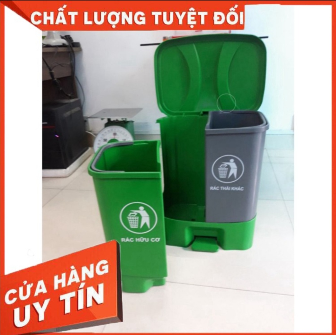 Thùng rác 2 ngăn, nắp bật, đạp chân, dung tích 40 Lít. Hàng cao cấp Việt Nhật.