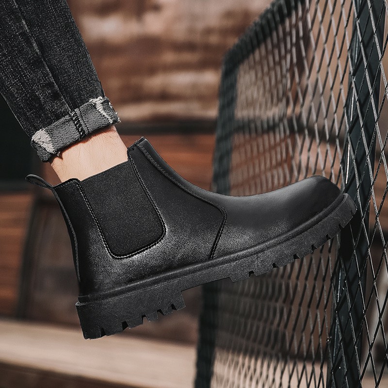 Giày đốc derby chelsea boots mũi tròn, đế cao su chống trơn trượt