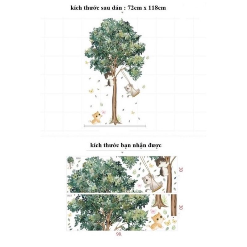Decal dán tường mèo chơi xích đu