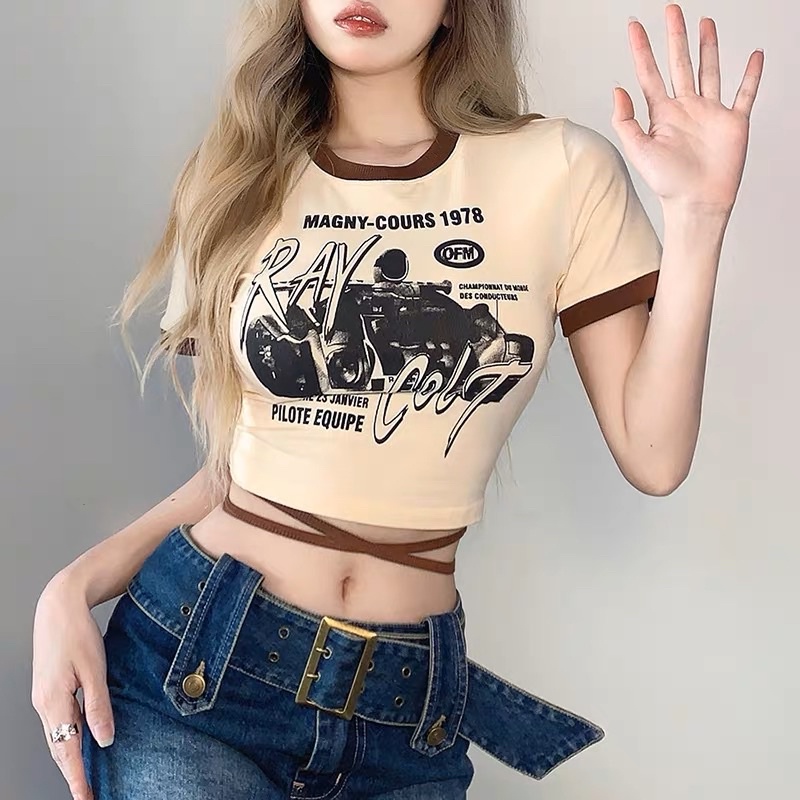 h30 ÁO CROPTOP PHỐI DÂY QUẤN EO XINH H30