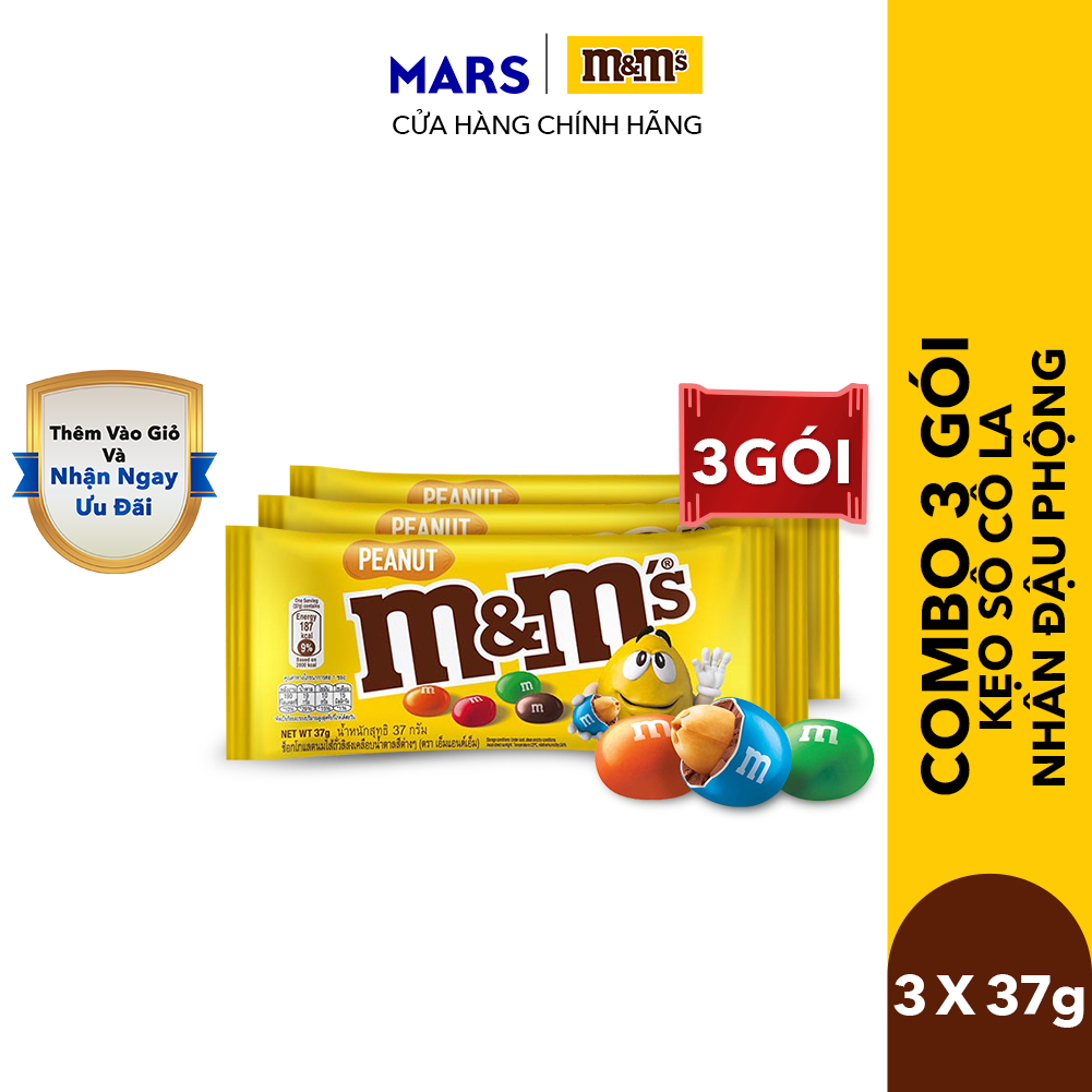 Combo 3 gói Kẹo Sô Cô La Đậu Phộng M&M'S 37g