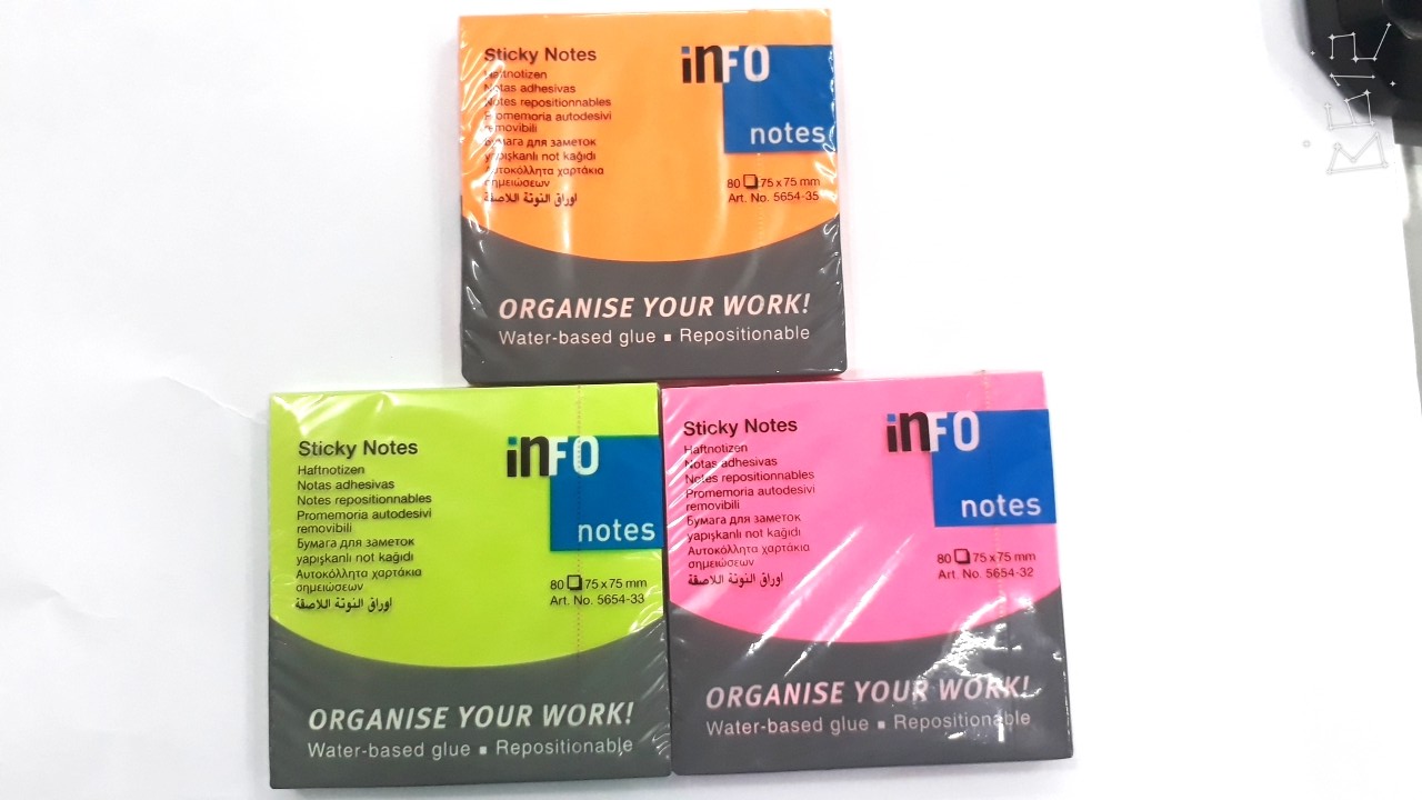 Giấy note màu dạ quang 3 x3  Info - Đức ( 1 xấp )