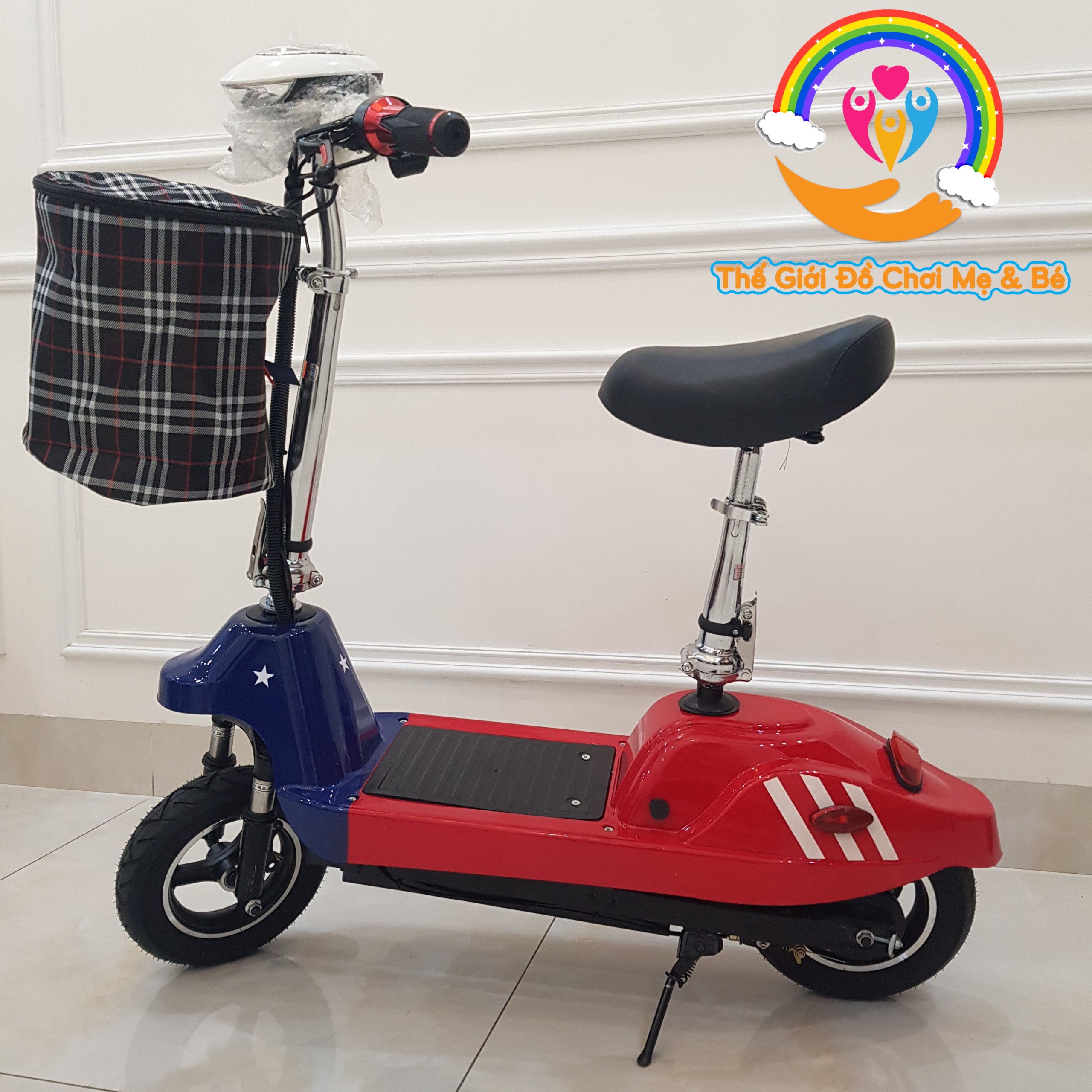 Xe Điện Gấp Gọn Mini E-SCOOTER bánh 10inch (Có Giảm Sóc Trước/ Tặng Giỏ/ Ác Quy 24V-12A)