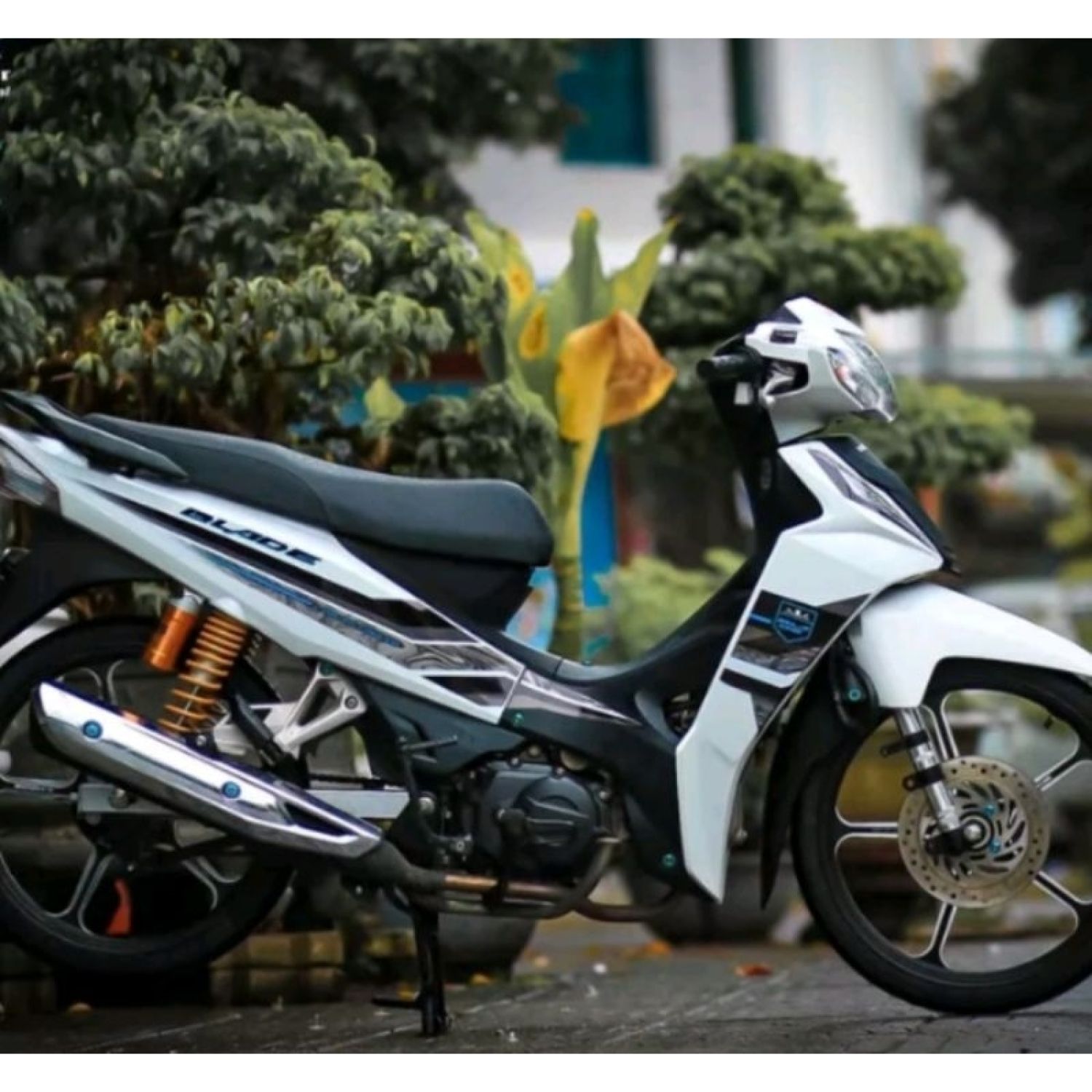 Tem Rời Honda Wave Blade 110 Hoa Văn Dán Xe Trắng