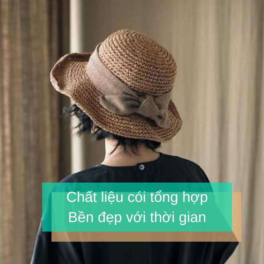Mũ cói mềm phối nơ vải