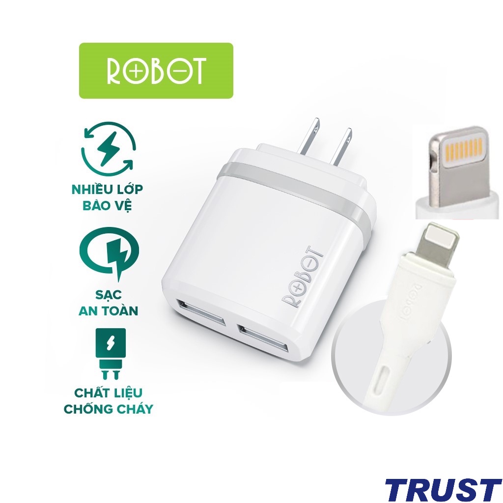Bộ Cốc & Cáp Sạc ROBOT RT-K9U 2 Cổng USB Chính Hãng