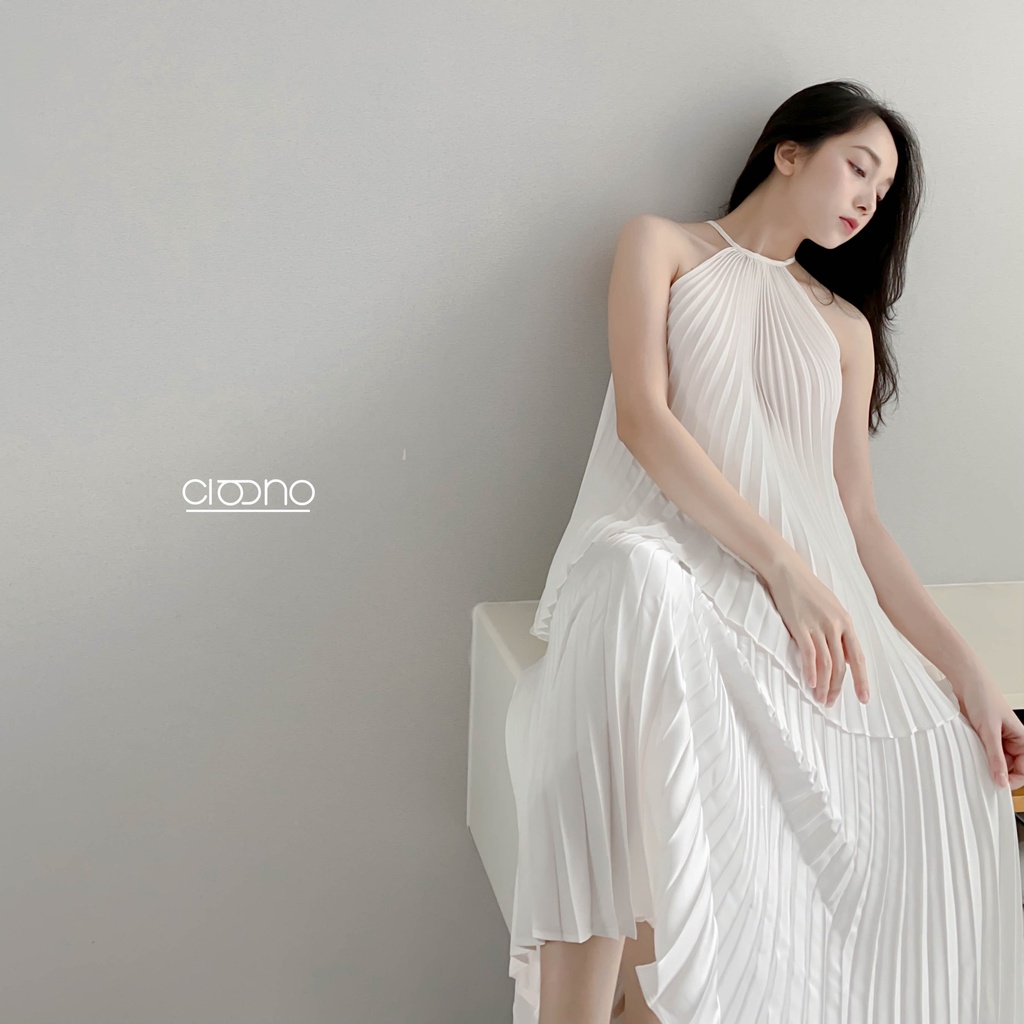 CIGNO- SET áo cổ yếm, chân váy dập ly lụa FIDELIA