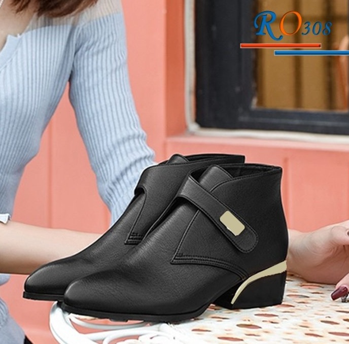 Giày bốt nữ 4cm cổ thấp hàng hiệu Rosata boot nữ RO308