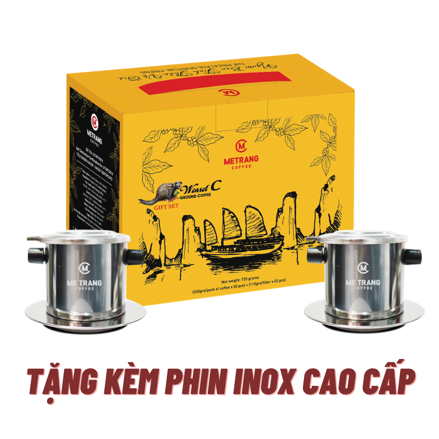 Cà Phê Chồn Mê Trang Gift Set - bột HCK (500g) + 2 phin inox