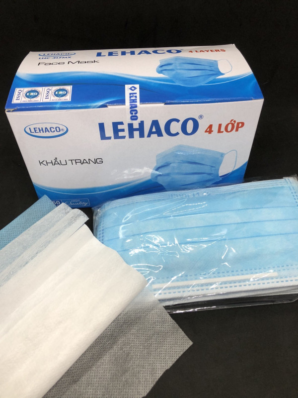 Khẩu trang y tế 4 lớp Lehaco Hộp 50 cái - vải không dệt kháng khuẩn (Đóng gói 5 bịt)