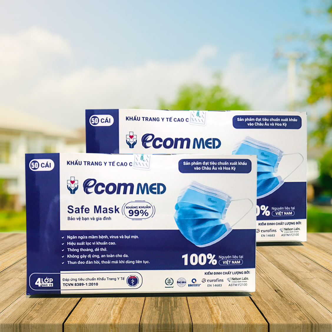 Combo 2 Hộp Khẩu Trang Y tế EcomMed 4 lớp kháng khuẩn 99%
