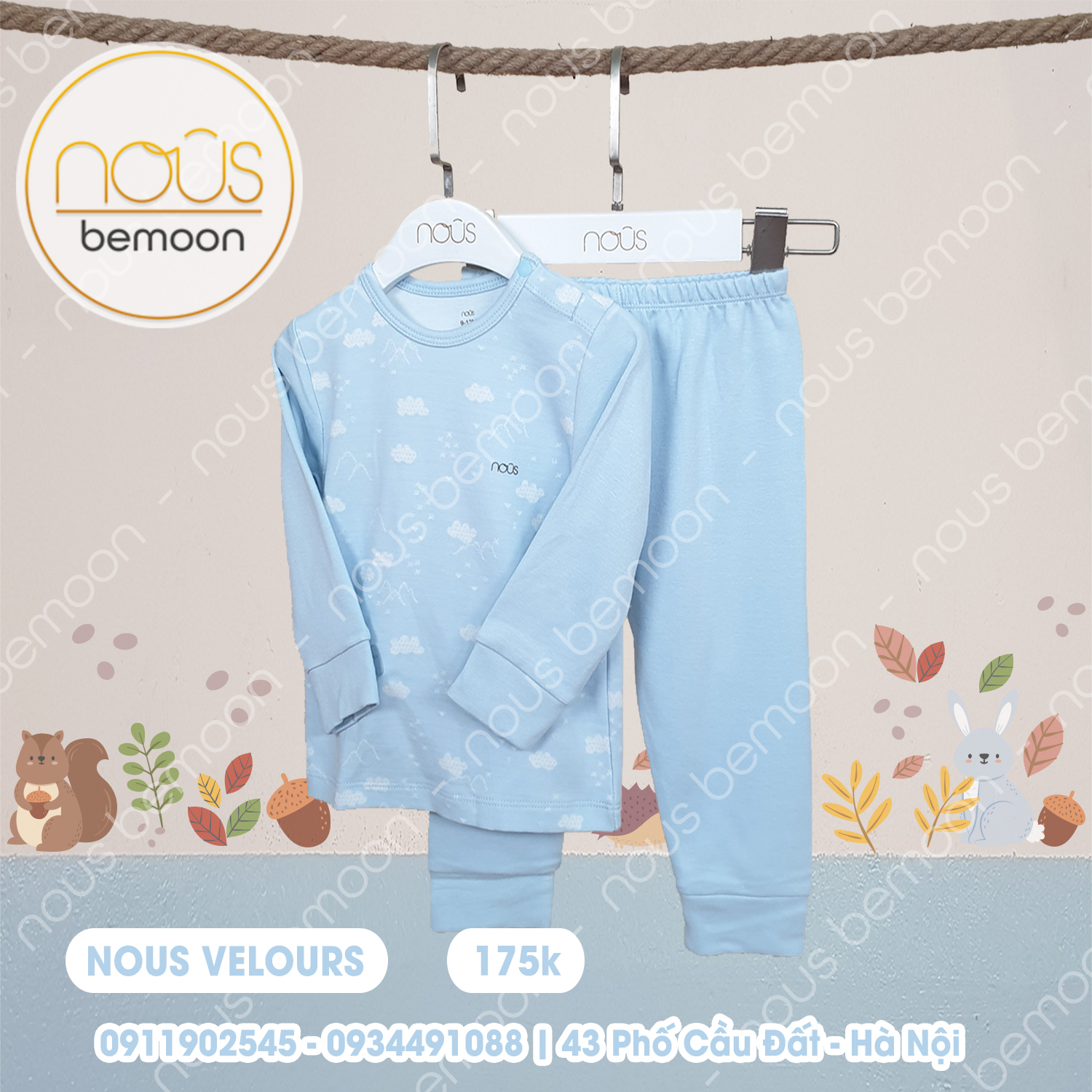 Bộ cài vai Nous Velours xanh lơ (9-24 tháng)