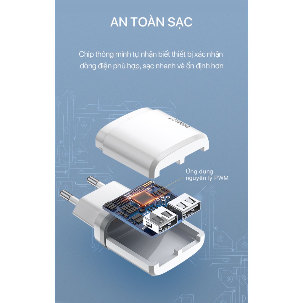 Cốc Sạc 2 Cổng USB 2.1A - ROBOT K9 - Tặng kèm Cáp Micro 1m