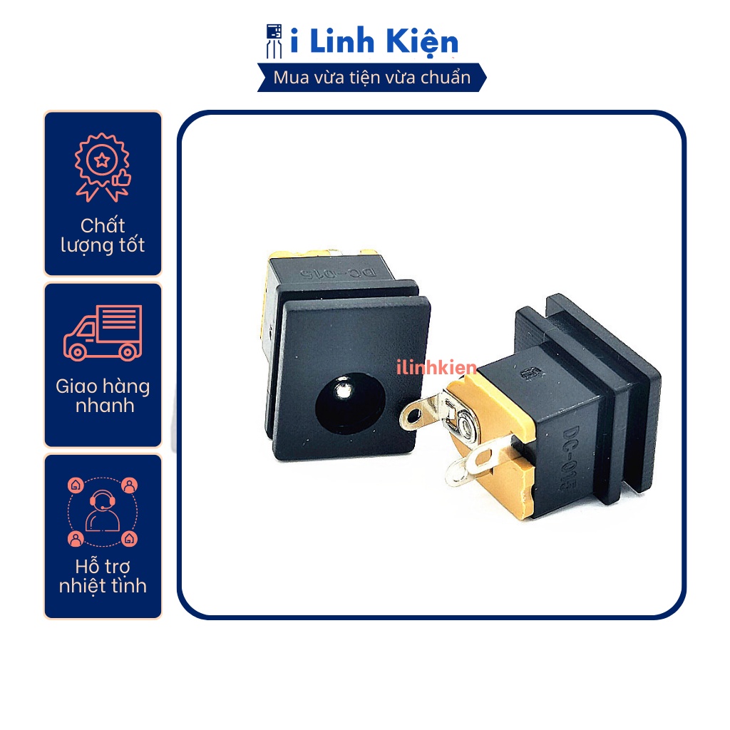 Jack nguồn dc cái 5.5x2.1mm vuông hàn dây dc015