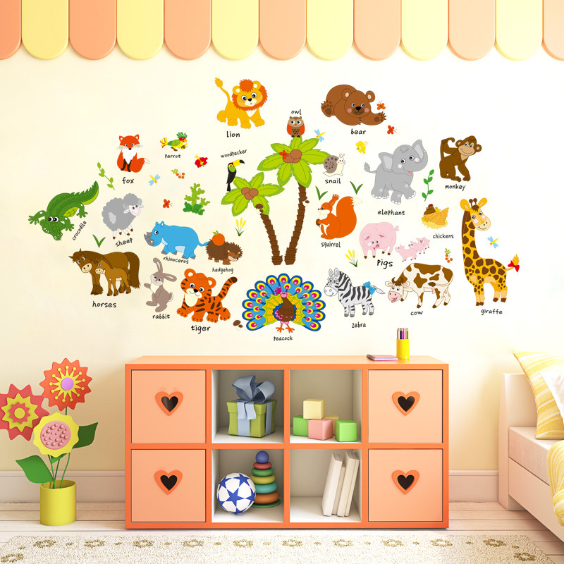 Decal dán tường vườn thú tiếng anh 03 SK9328