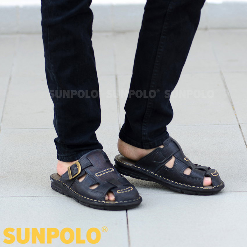 Dép Rọ Nam Da Bò SUNPOLO ABI019 (Đen, Nâu)