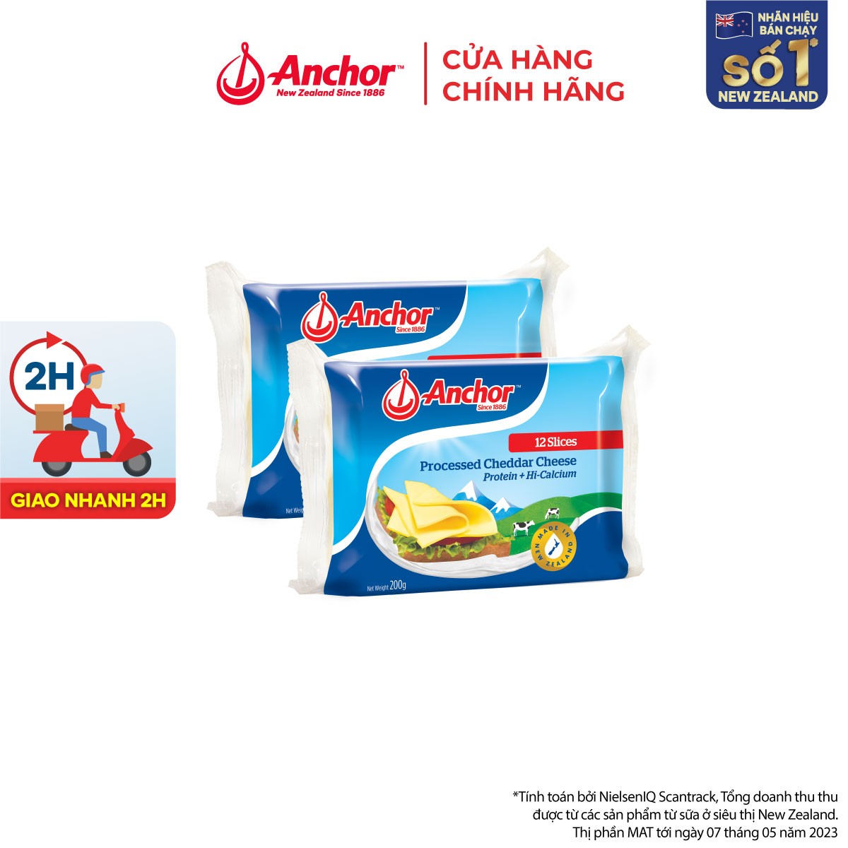 [GIAO HÀNG HỎA TỐC - HCM] Combo 2 Phô Mai Lát Anchor Cheddar 200G (12 Miếng)