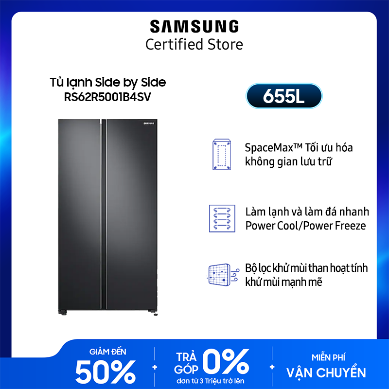 [KHÔNG COD][FreeSHIP + Lắp Toàn Quốc] Tủ lạnh Samsung Side by Side 680L (RS62R5001B4)
