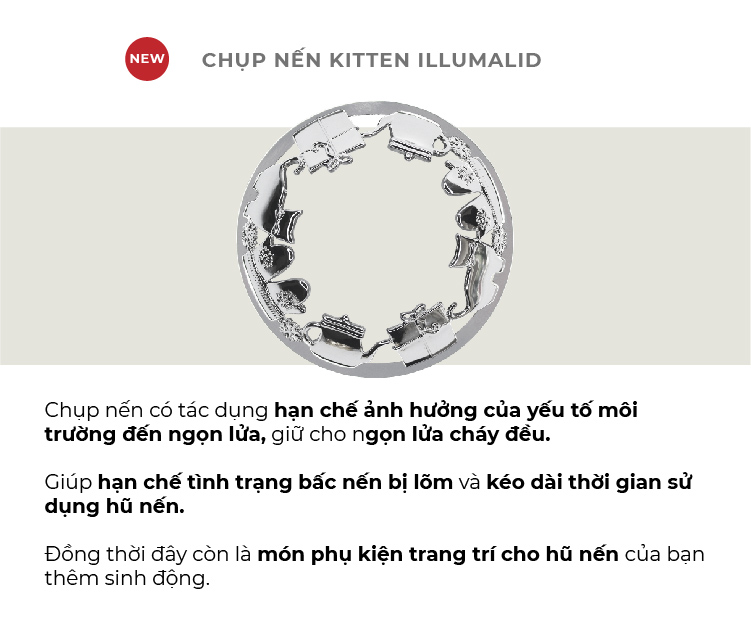 Chụp nến trang trí - Matte Silver Kitten