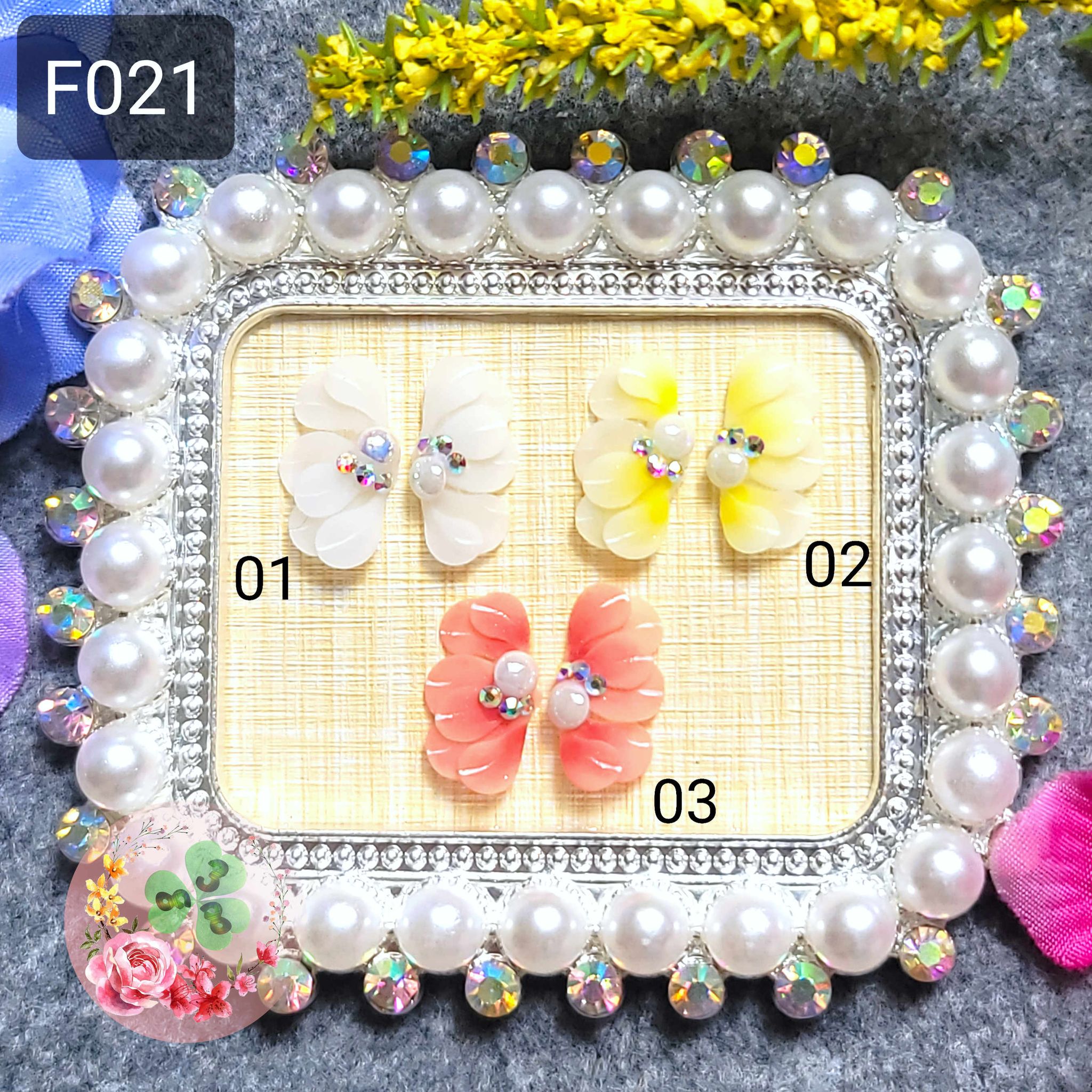[HCM]Mẫu: F021 . Hoa bột "Cúc ruby tròn" đính móng siêu xinh.