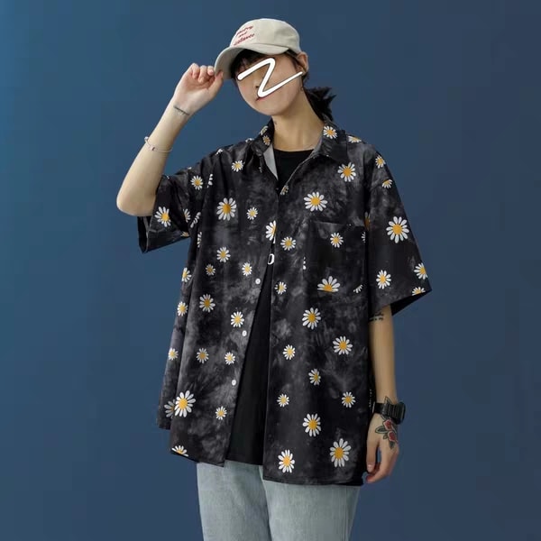 Áo sơmi hoa cúc loang màu