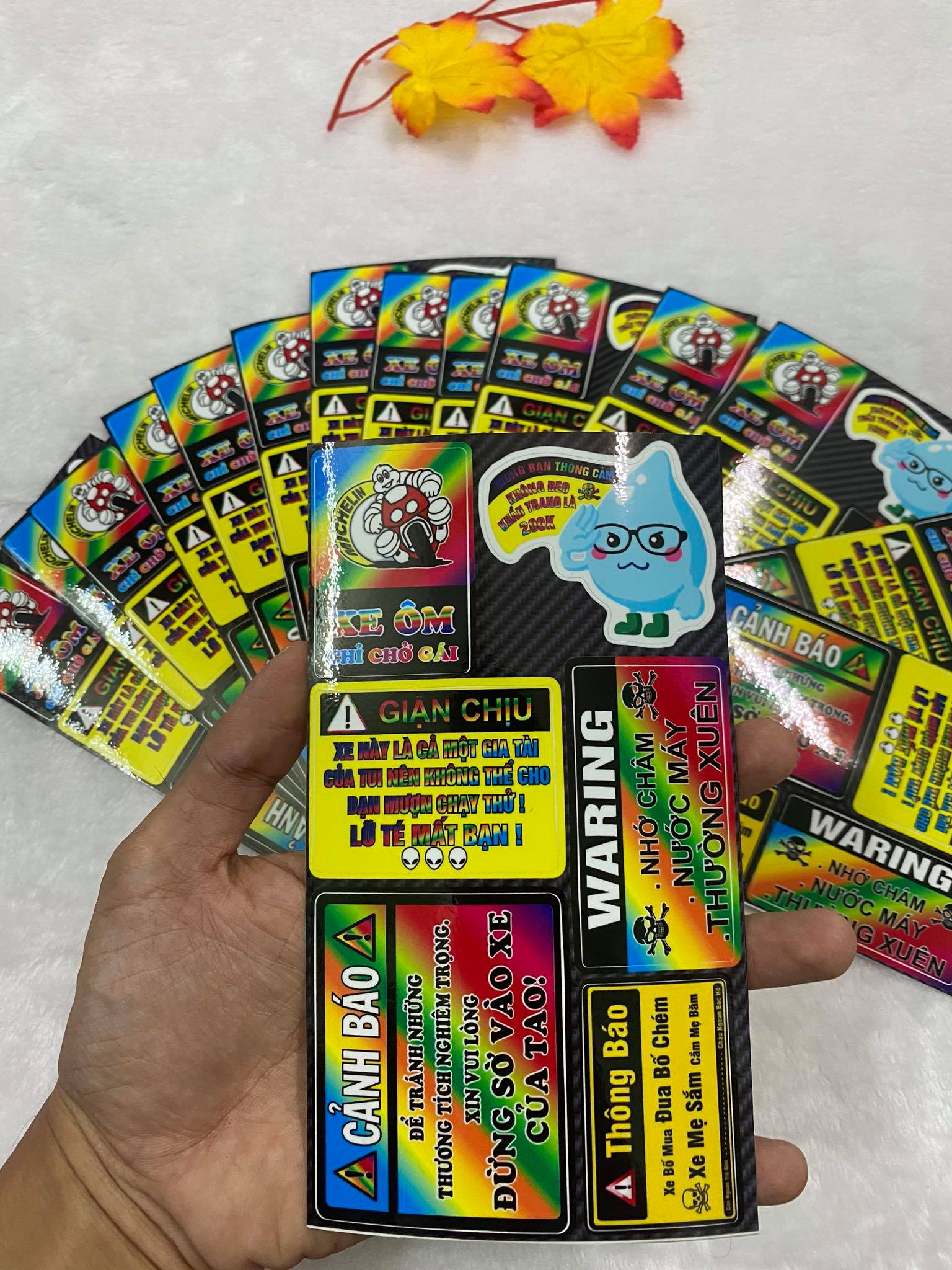 LOGO CẢNH BÁO 10X18 NHIỀU MÀU XE ÔM