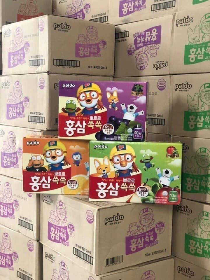 NƯỚC HỒNG SÂM PALDO PORORO HÀN QUỐC (HỘP 10 TÚIx100ml)