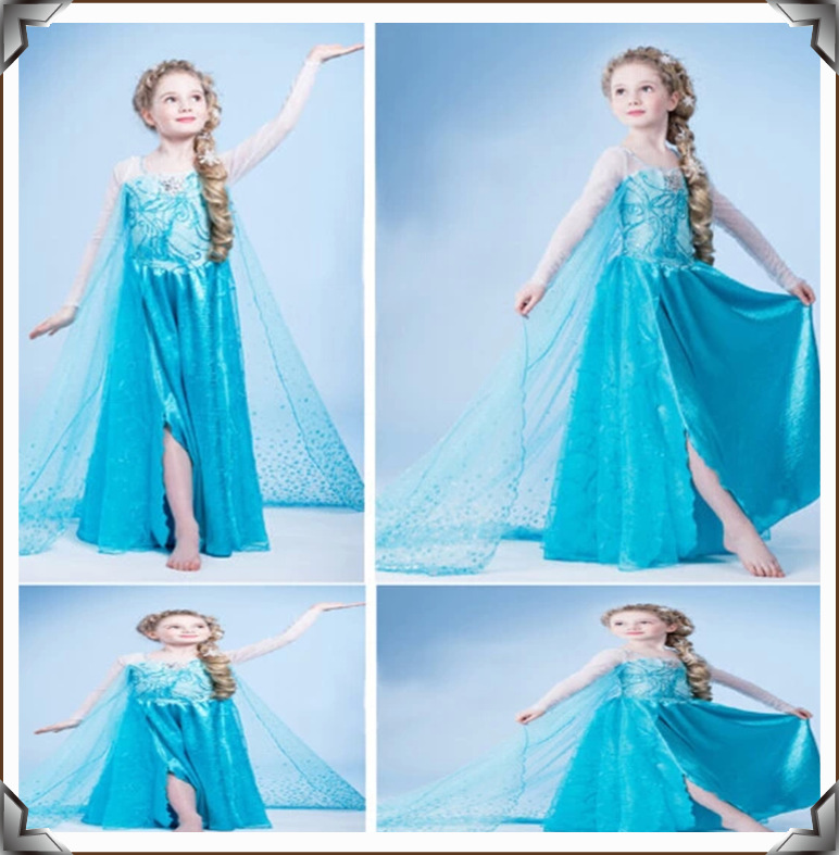 đầm elsa bé gái tà dài gồm phụ kiện 3 món