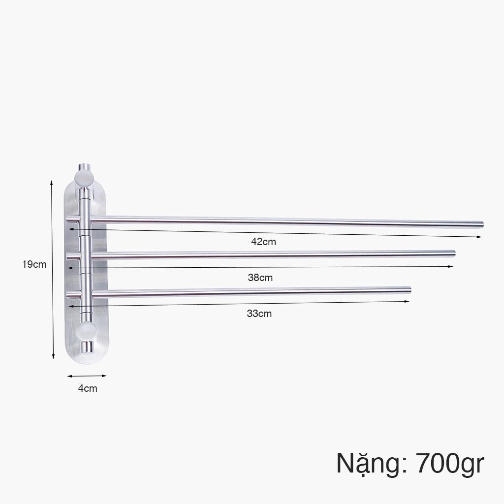 Kệ Treo Khăn Tắm Inox 304 Gồm 3 Thanh Xoay Được Sử Dụng Keo Sealant Dán Tường Không Cần Khoan