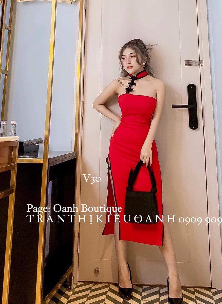 Đầm sườn xám cổ cách tân viền