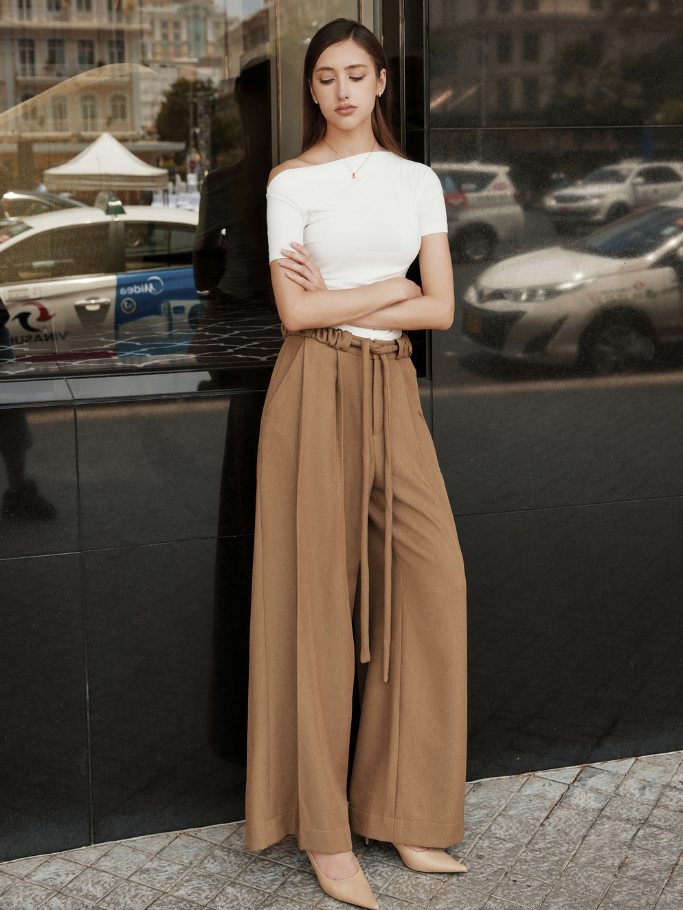 COCO SIN - Quần Nhung Gân Nâu Phối Belt