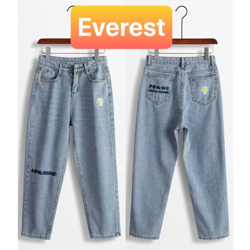 QUẦN JEAN BAGGY NỮ CHẤT BÒ IN HOA CÚC CẠP CAO LƯNG CAO NÂNG MÔNG HOT TREND HÈ THU ĐÔNG EV-97 EVEREST FASHION