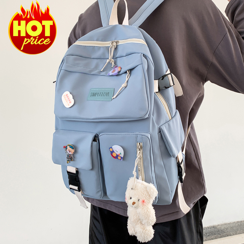 Balo nữ ulzzang Hàn Quốc, Balo nữ đi học chống nước tặng gấu - Naza