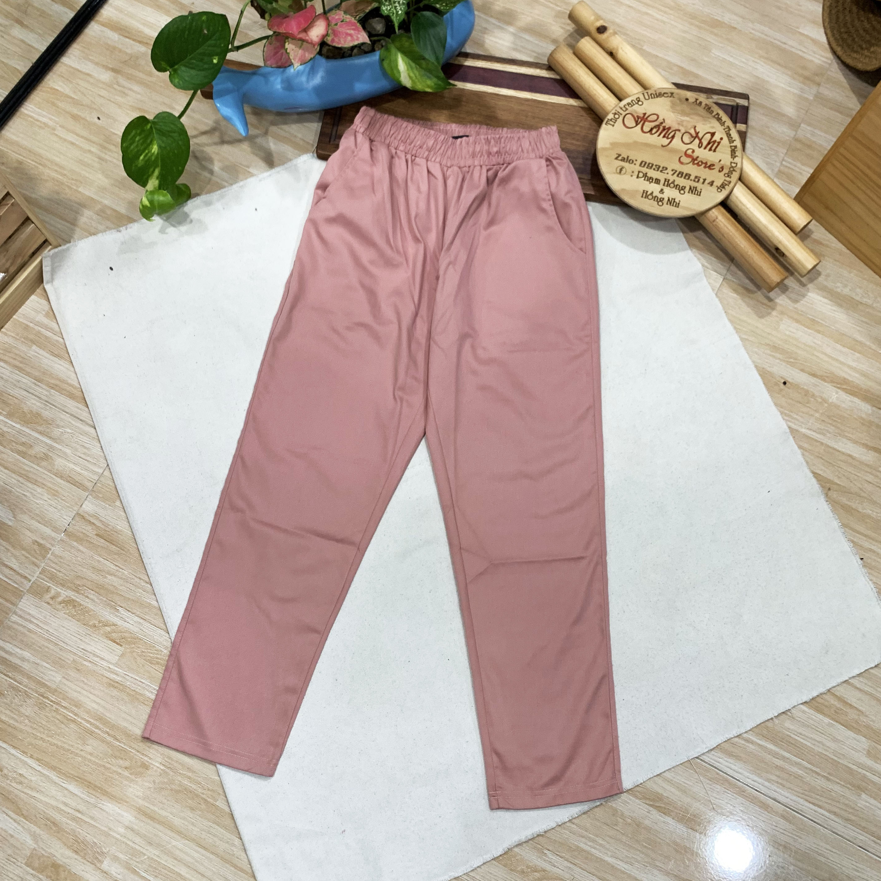 Quần Kaki Trơn Dài Lưng Thun Màu Hồng Basic Pant Unisex Oversize Ulzzang - MM