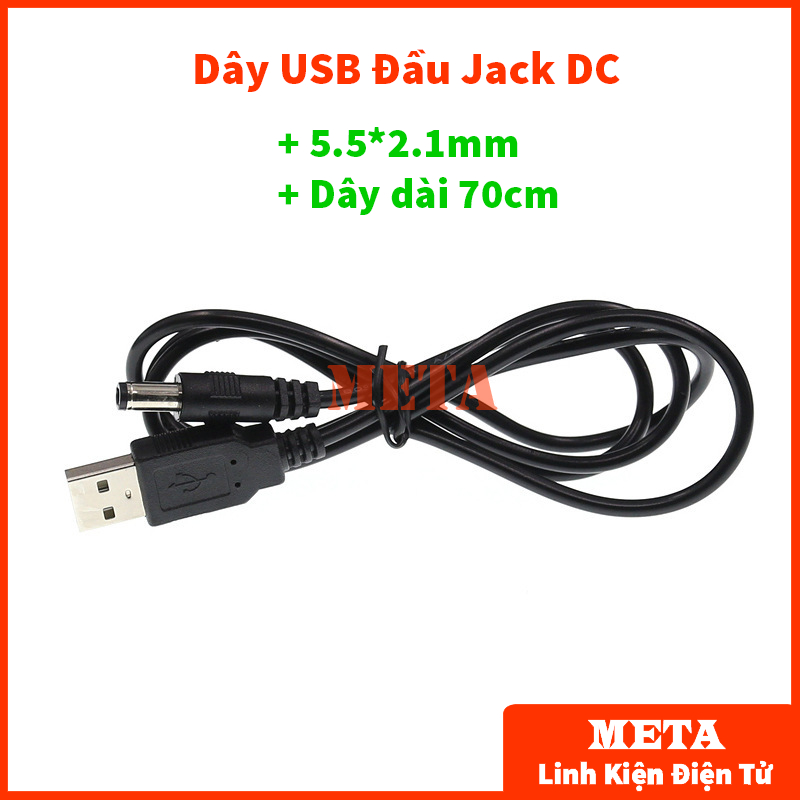 Dây cap chuyển đổi từ usb sang đầu jack dc 5.52.1mm - dùng cho nguồn dc - dây dài 70cm