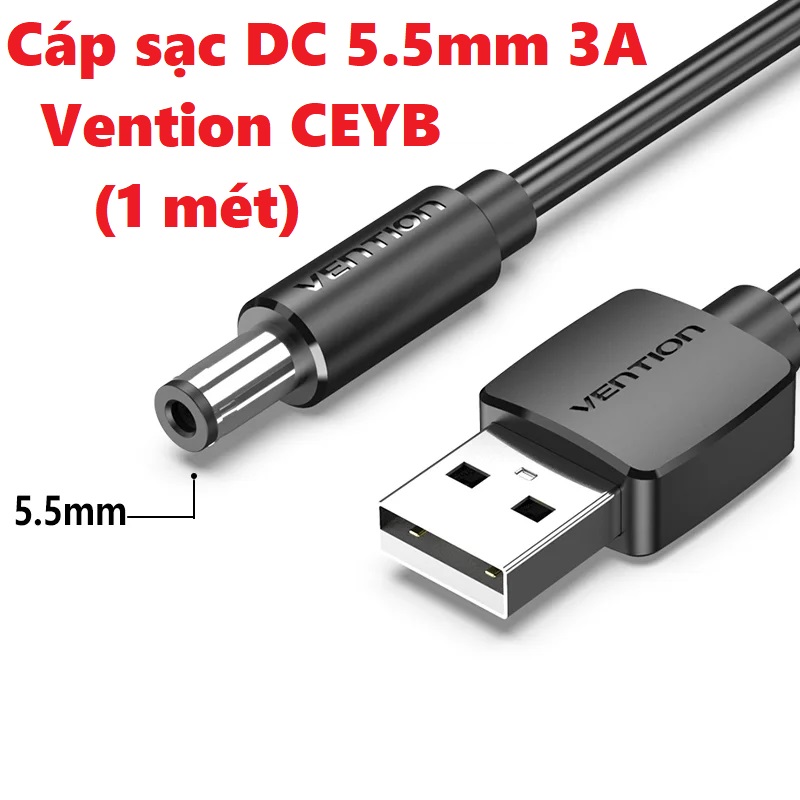 Cáp sạc cáp nguồn dc 5v usb to 3.5mm usb to 5.5 mm vention cexb ceyb