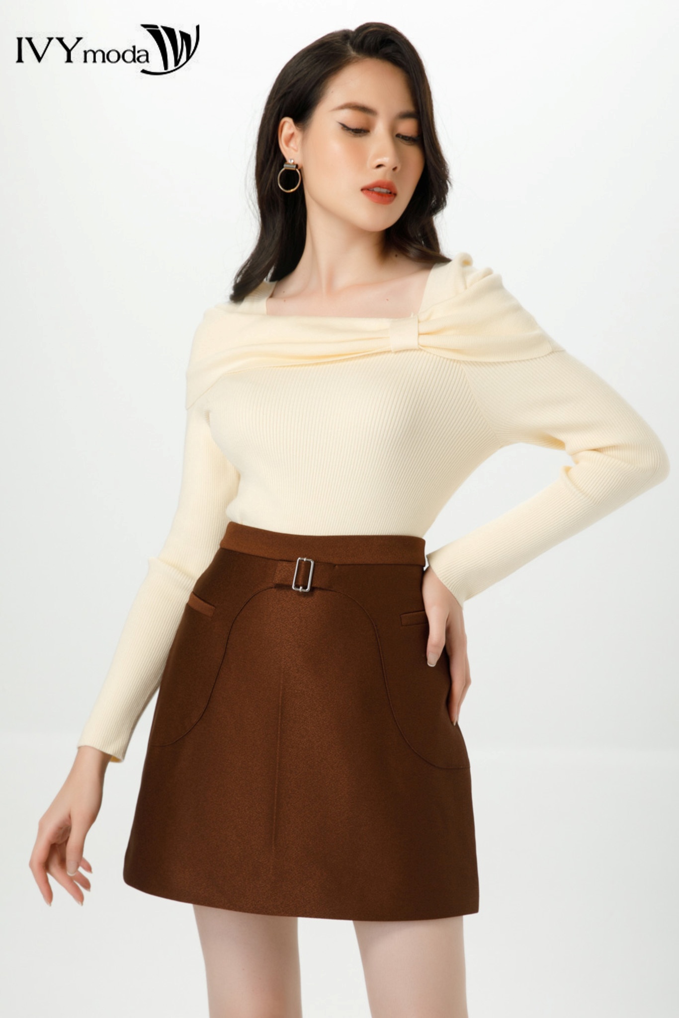 Áo len gân cổ cách điệu IVY Moda MS 58B8861