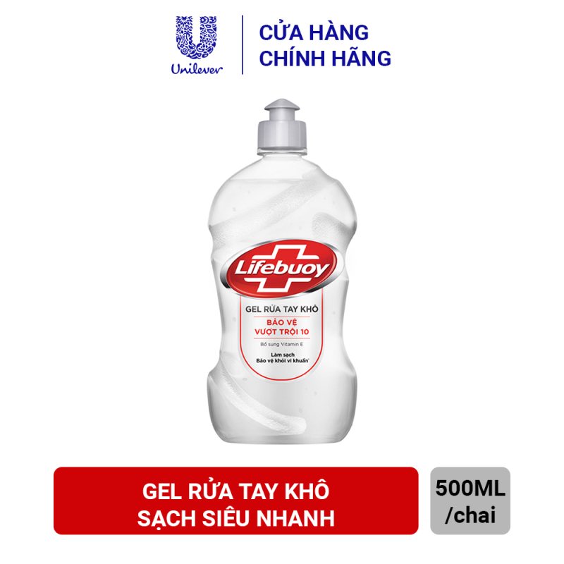 Gel rửa tay khô sạch siêu nhanh Lifebuoy Bảo Vệ Vượt Trội 10 (Chai nắp bạc 500ml) nhập khẩu