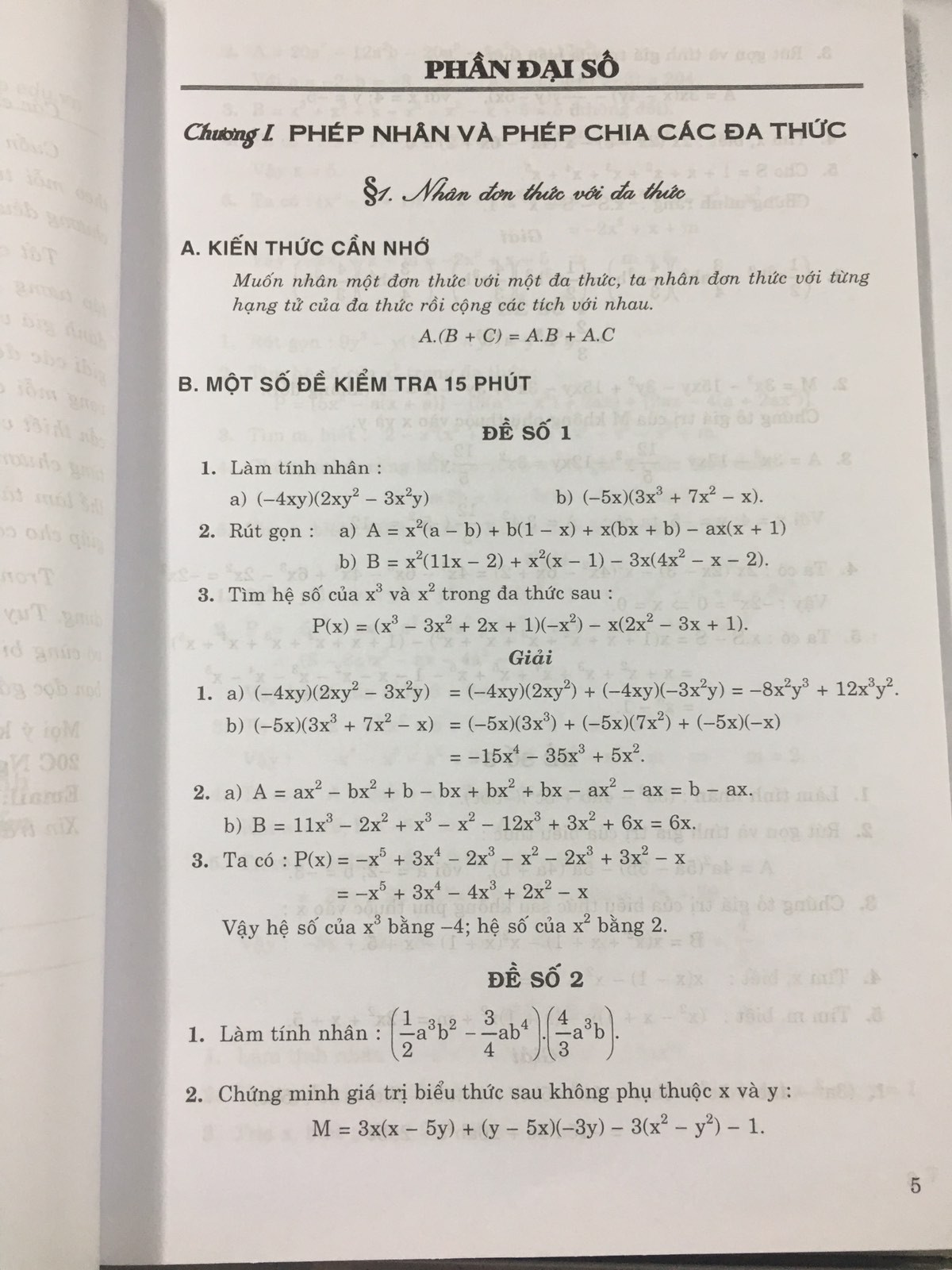 Đề kiểm tra toán 8 - tập 1