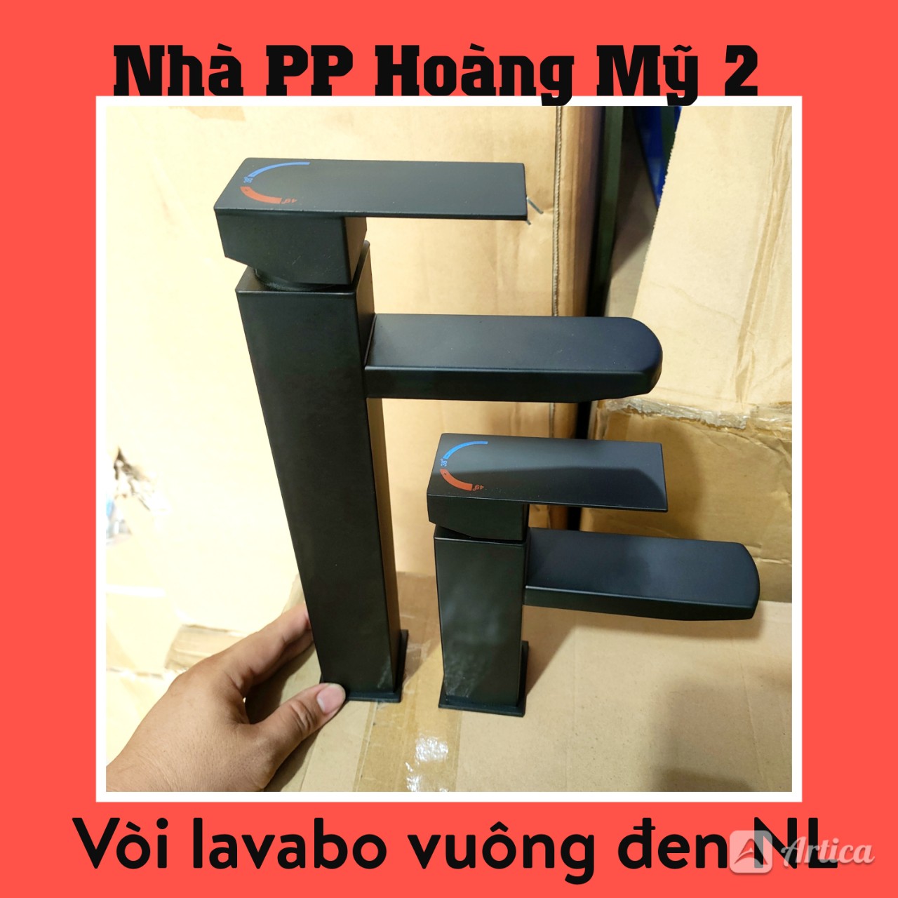 Vòi Lavabo vòi rửa mặt Nóng Lạnh Vuông màu đen inox 304 sơn tĩnh điện
