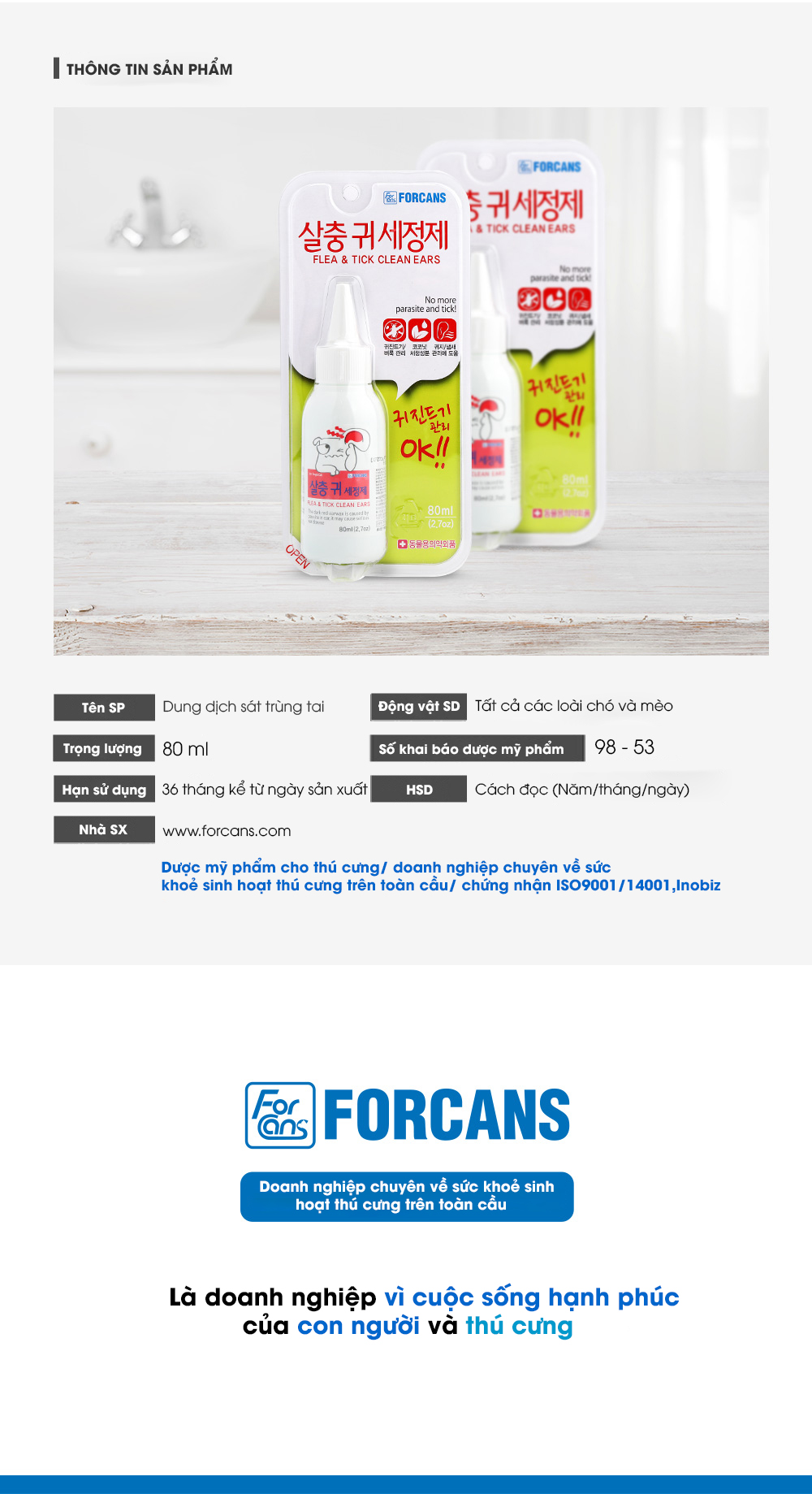Dung dịch rửa tai cho thú cưng Forcans 100ml