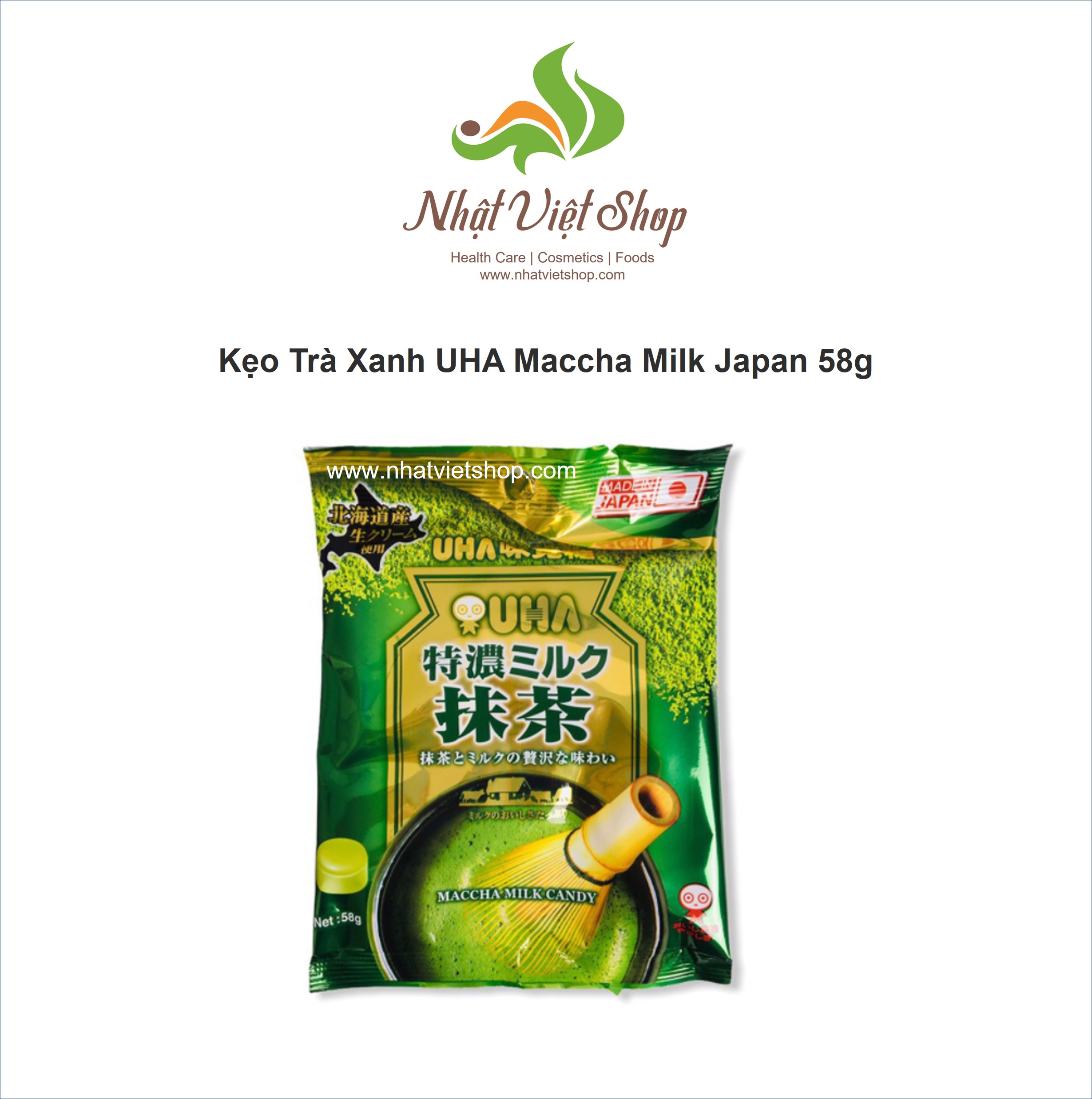 Combo 2 bịch Kẹo trà xanh UHA Maccha Milk Candy